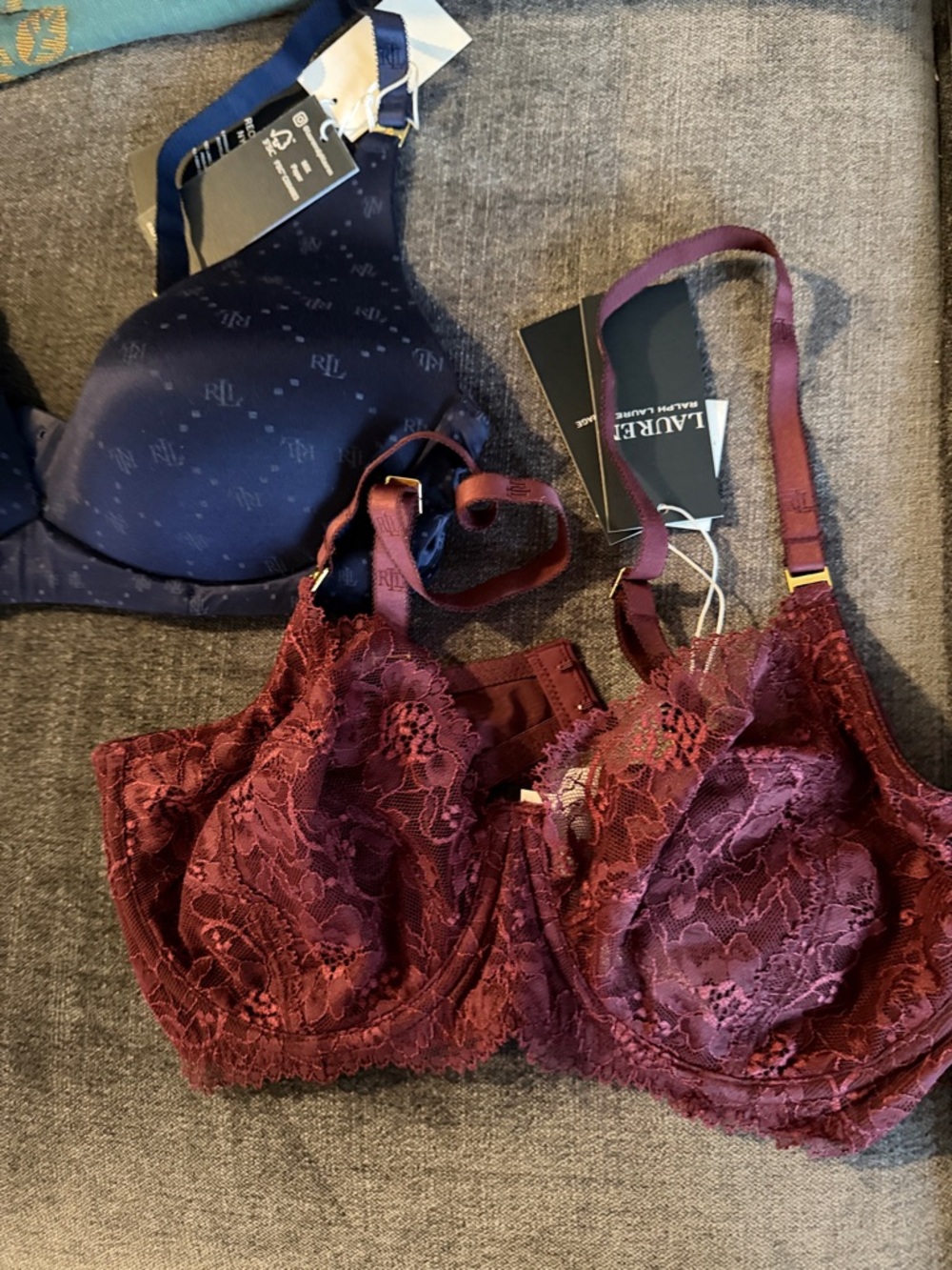 NWT Two Ralph Lauren Bras - Navy and Burgundy - Both 36C Bras